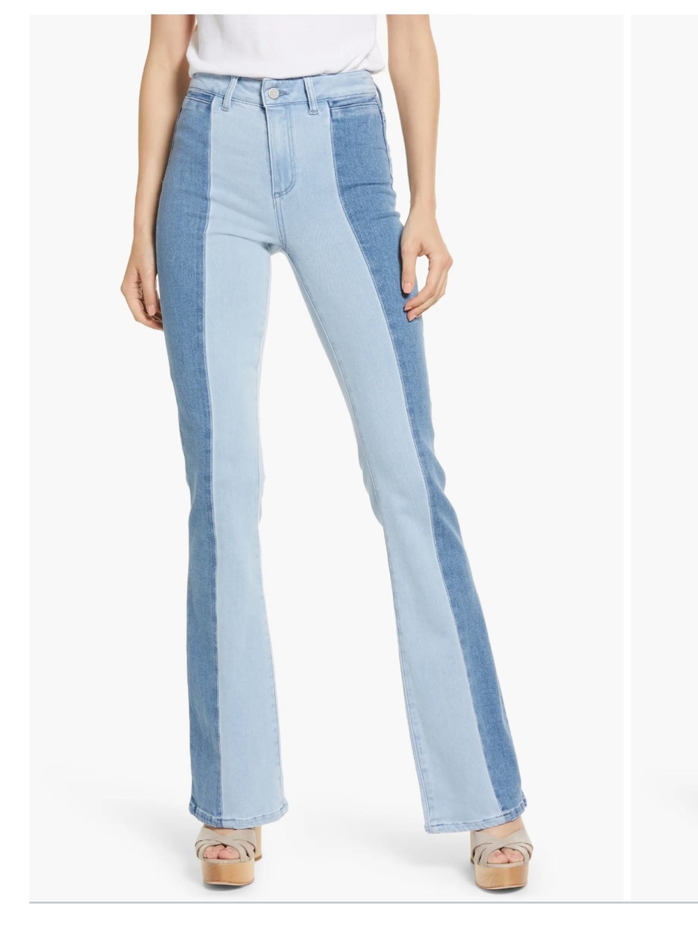 Paige Laurel Canyon High-Waist Two-Tone Bootcut Blue Flare Jeans - Women 28